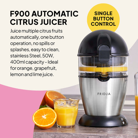 Fridja F900 Automatic Citrus Juicer with 50W power and 400ml capacity for effortless juice extraction