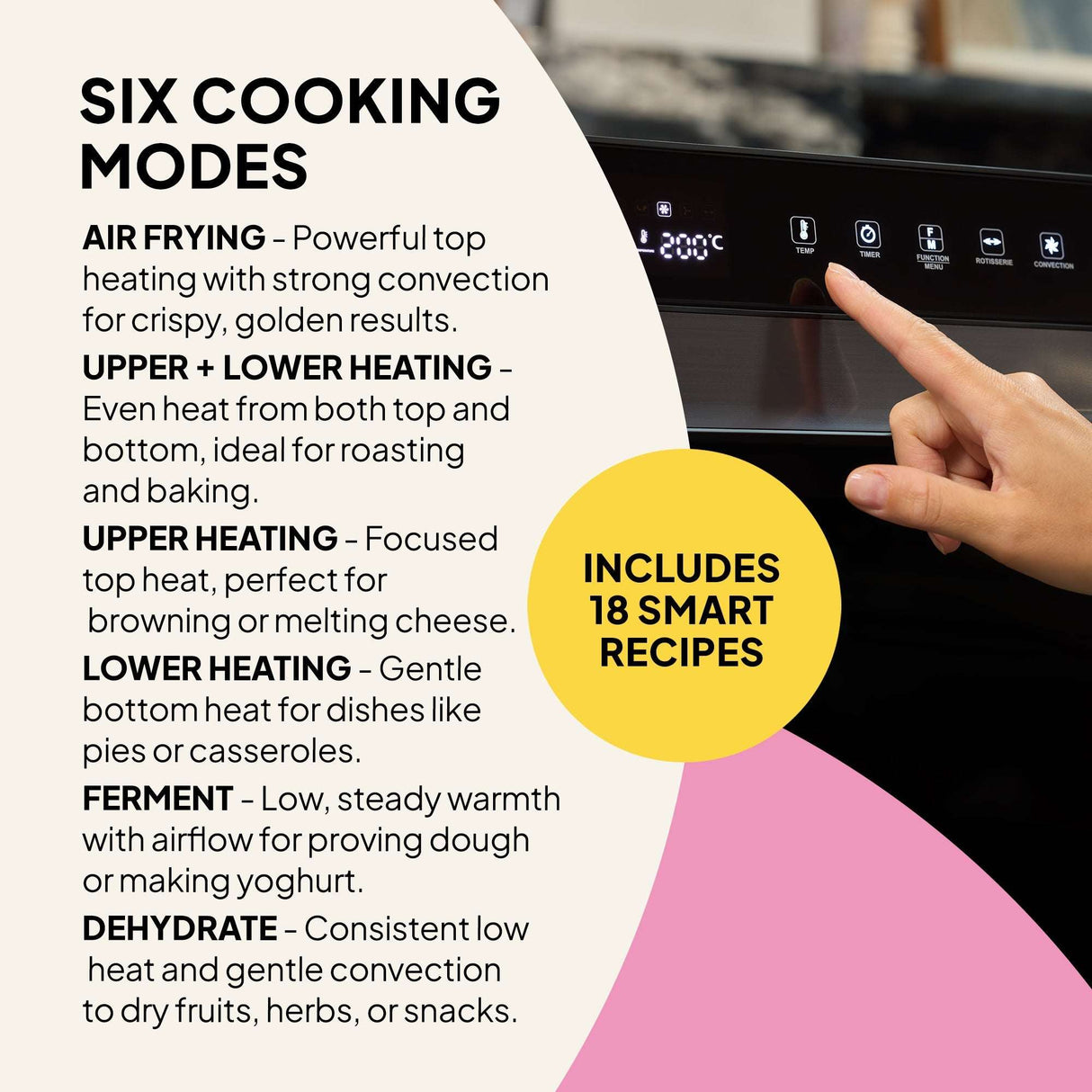 Fridja Digital Air Fryer with six cooking modes for versatile cooking and 18 smart recipes