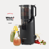 Fridja Fruit Juicer in black with fruits and drinks for refreshing juice preparation