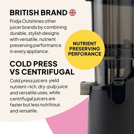 Fridja Cold Press Fruit Juicer with nutrient preserving performance for healthy juice extraction