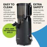 Fridja Fruit Juicer with minimalist design and anti-drip tap for easy use and cleaning