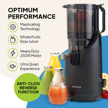 Fridja Fruit Juicer with Masticating Technology for Efficient Juice Extraction and Ultra Quiet Operation