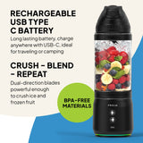 Fridja Portable Blender with rechargeable USB-C battery for crushing and blending fruit while camping
