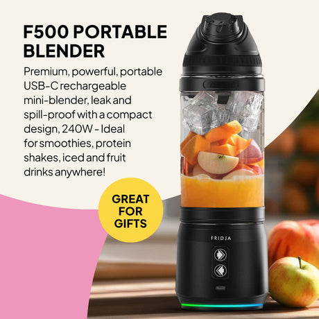 Fridja F500 Portable Blender for smoothies and shakes with USB-C recharge and leak-proof design
