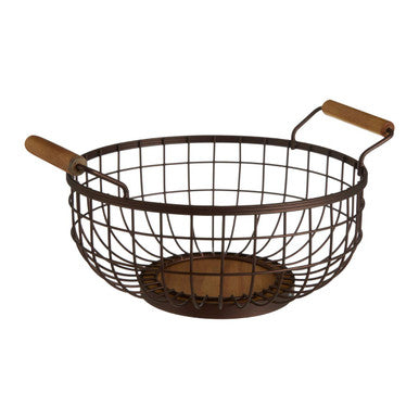 Orsina Fruit Basket with Metal Wire Design and Wooden Handles for Stylish Kitchen Storage