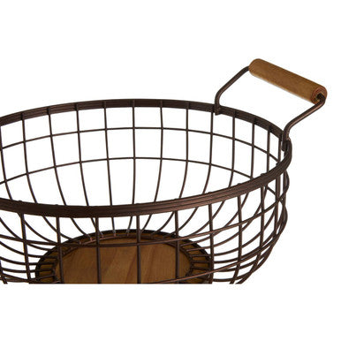 Orsina Fruit Basket in Wire Design with Wooden Base and Handle for Stylish Kitchen Storage