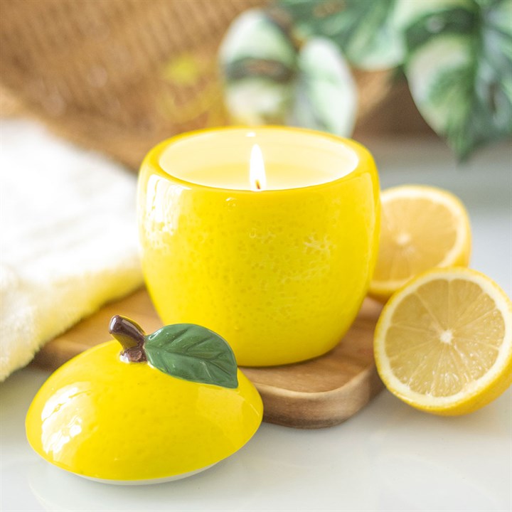 Lemon Scented Ceramic Candle Jar with Lid N/A