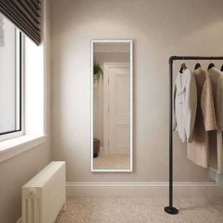 Full Length Mirror with LED Lights in a Stylish Bedroom Setting, Perfect for Fashion Lovers