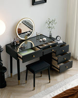 Le Di Vita Dressing Table with Elegant Black Finish, Reflective Glass Top and Multiple Storage Drawers