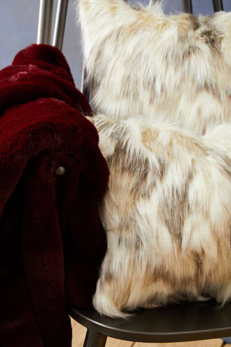 Orsina Fur Cushion in Cream and Brown with Soft Texture, Perfect for Home Decor
