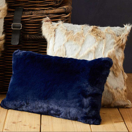 Orsina Fur Cushion in navy blue and cream with soft textures for stylish home decor