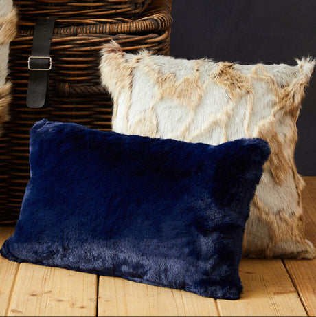 Orsina Fur Cushion in navy blue and cream with soft textures for stylish home decor