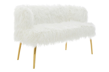 Orsina Fur Effect Sofa in White with Golden Legs for a Luxurious Seating Experience