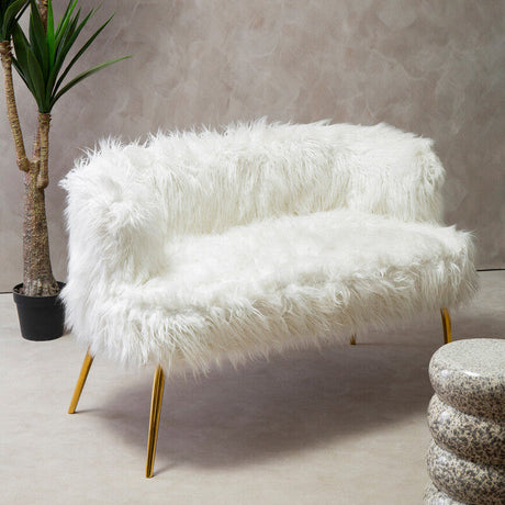 Stylish Orsina Fur Effect Sofa in White with Soft Texture and Gold Legs for Modern Living Spaces