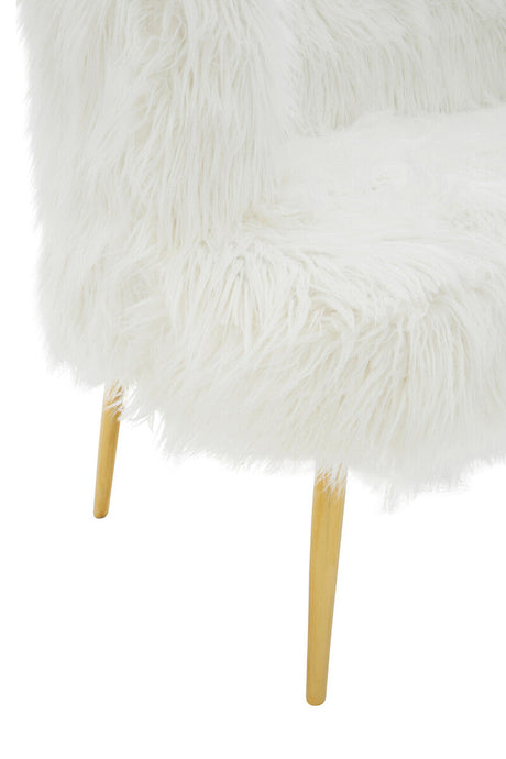 Orsina Fur Effect Sofa in White with Soft Textured Upholstery and Wooden Legs