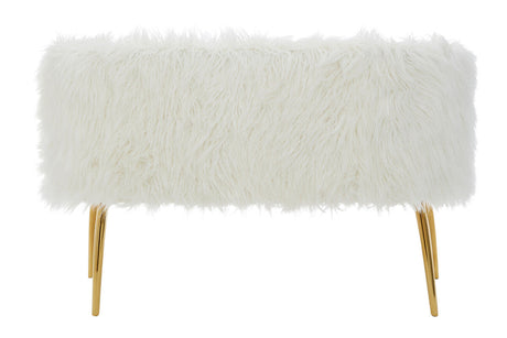 Orsina Fur Effect Sofa with plush white fur upholstery and elegant gold legs for stylish seating