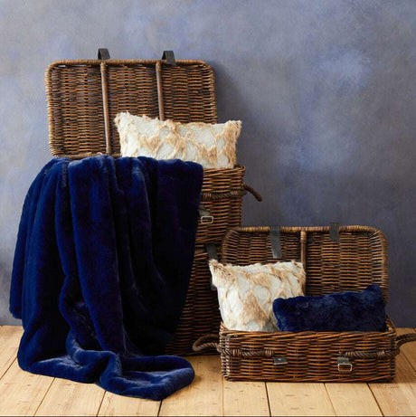 Luxurious Orsina Fur Throw in Deep Blue, perfect for cosy evenings at home