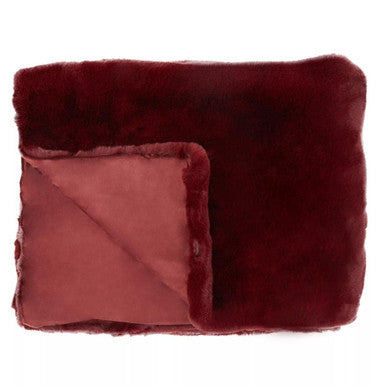 Orsina luxurious burgundy Fur Throw with a soft reverse for cosy comfort and stylish home decor