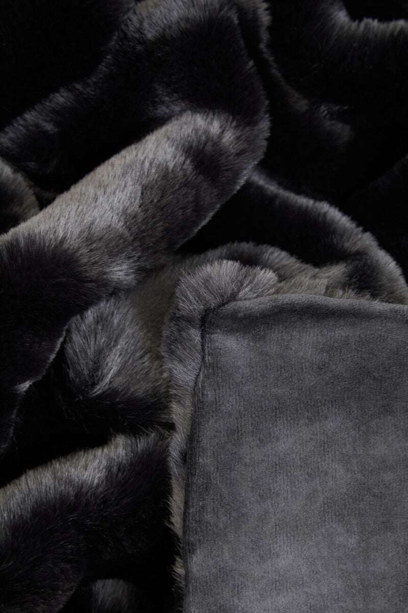 Orsina Fur Throw in grey featuring a soft, plush texture ideal for cosy home decor