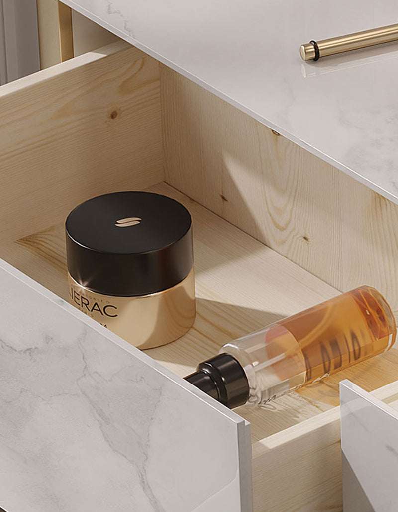 Interior of Le Di Vita Dressing Table drawer featuring beauty products and a sleek design