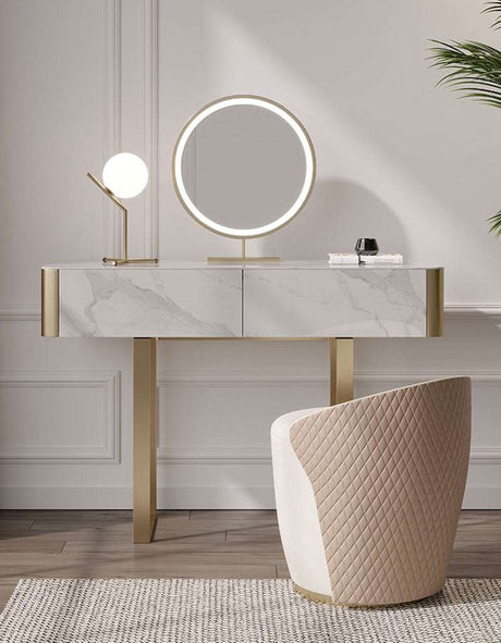Elegant Le Di Vita Dressing Table with Circular Mirror and Minimalist Design