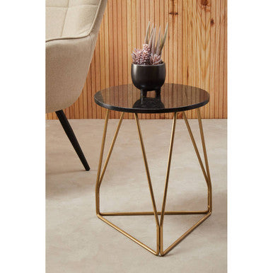 Modern Orsina Side Table with Black Marble Top and Gold Geometric Legs for Stylish Decor