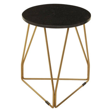 Modern Orsina Side Table with a Black Round Top and Gold Metal Base for Contemporary Interiors