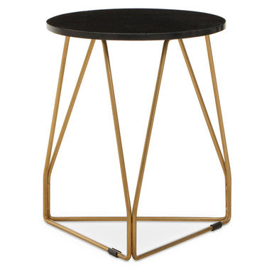 Orsina Side Table with a round black top and stylish gold metal legs for modern decor