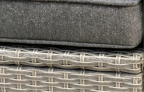 Close-up of MINT Outdoor Garden Chaise Lounge with cushioned seat and woven detailing