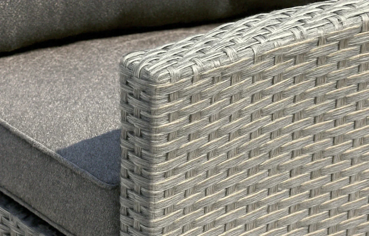 Close-up of MINT Outdoor Garden Chaise Lounge with stylish grey woven detail and soft cushioning