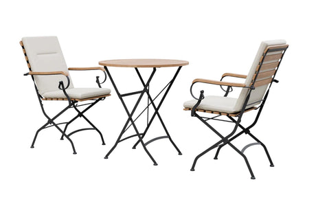 MINT Outdoor Garden Dining Set featuring a round table and two comfortable folding chairs