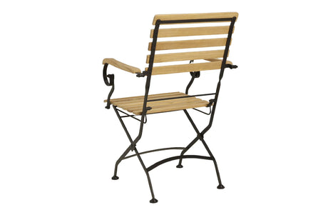MINT Outdoor Garden Dining Set featuring a stylish wooden slatted chair with a metal frame