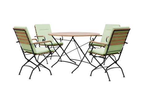 MINT Outdoor Garden Dining Set with four folding chairs and a round table for outdoor meals