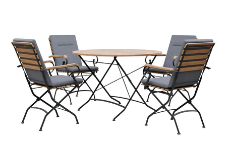 MINT Outdoor Garden Dining Set with Round Table and Four Folding Chairs in Modern Design