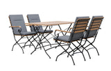 MINT Outdoor Garden Dining Set with four chairs and a stylish wood-top table for outdoor gatherings