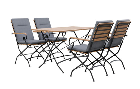 MINT Outdoor Garden Dining Set with four chairs and a stylish wood-top table for outdoor gatherings