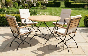 MINT Outdoor Garden Dining Set featuring a round table and four stylish folding chairs
