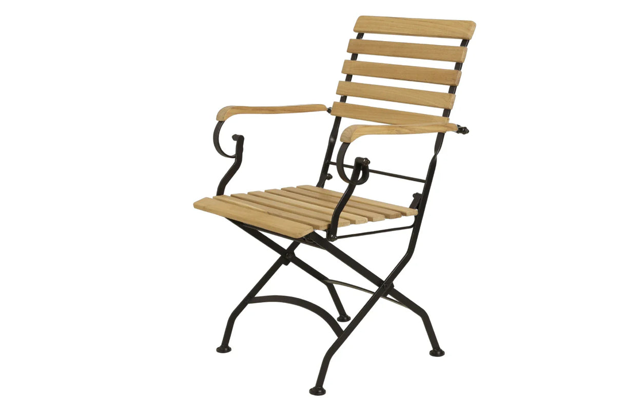 MINT Outdoor Garden Dining Set chair with wooden slats and metal frame, ideal for outdoor dining spaces
