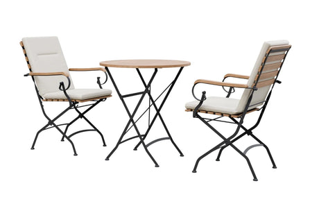 MINT Outdoor Garden Dining Set featuring two folding chairs and a round table in a stylish design