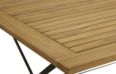 MINT Outdoor Garden Dining Set with a stylish slatted wooden tabletop and sturdy metal base