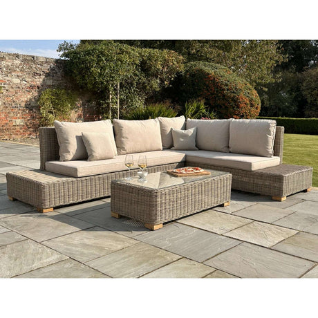 Capri Collection Outdoor Large Corner And Coffee Table Set BEIGE GLASS Shades 4 Seasons