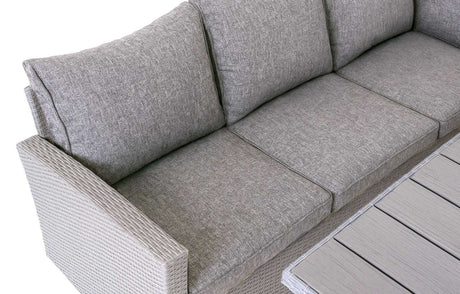 MINT Outdoor Dining and Lounge Set with grey cushions and modern design for outdoor spaces