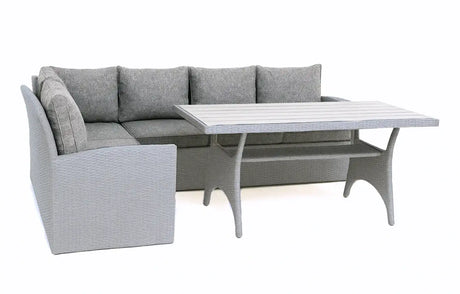 MINT Outdoor Dining and Lounge Set with Grey Cushioned Sofa and Stylish Table for Outdoor Relaxation