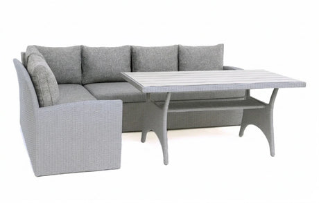 MINT Outdoor Corner Rattan Dining Set in Grey with Comfortable Cushions and a Table