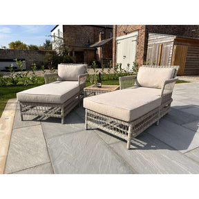 Provence Collection Outdoor Sun Lounger Set BEIGE METAL Shades 4 Seasons