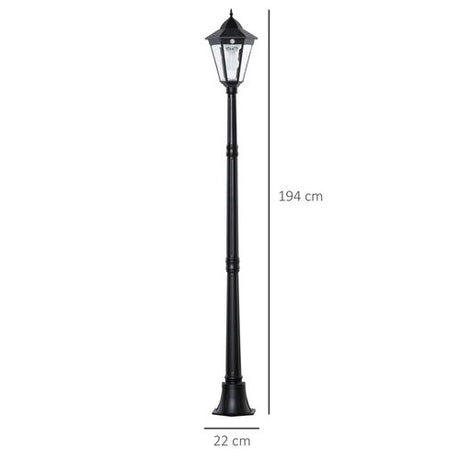 1.9M Garden Lamp Post Light, Outdoor LED Solar Powered Black Outsunny