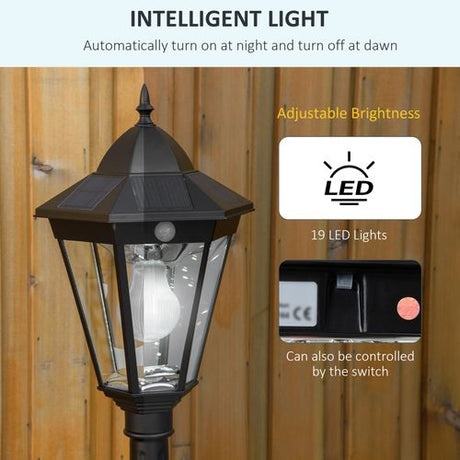 1.9M Garden Lamp Post Light, Outdoor LED Solar Powered Black Outsunny