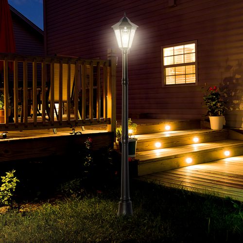 1.9M Garden Lamp Post Light, Outdoor LED Solar Powered Black Outsunny
