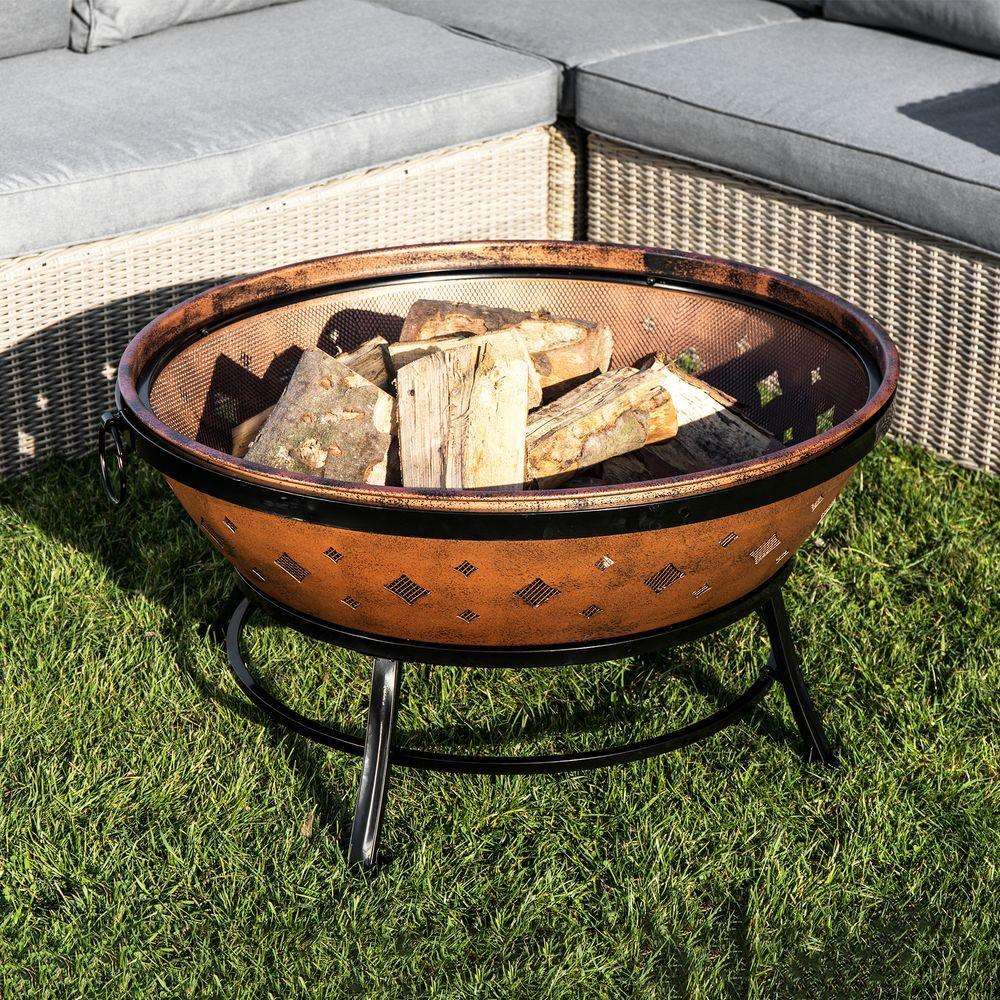 Garden Large Wood Burning Bowl Fire Pit, Outdoor Log Burner Firepit Teamson Home