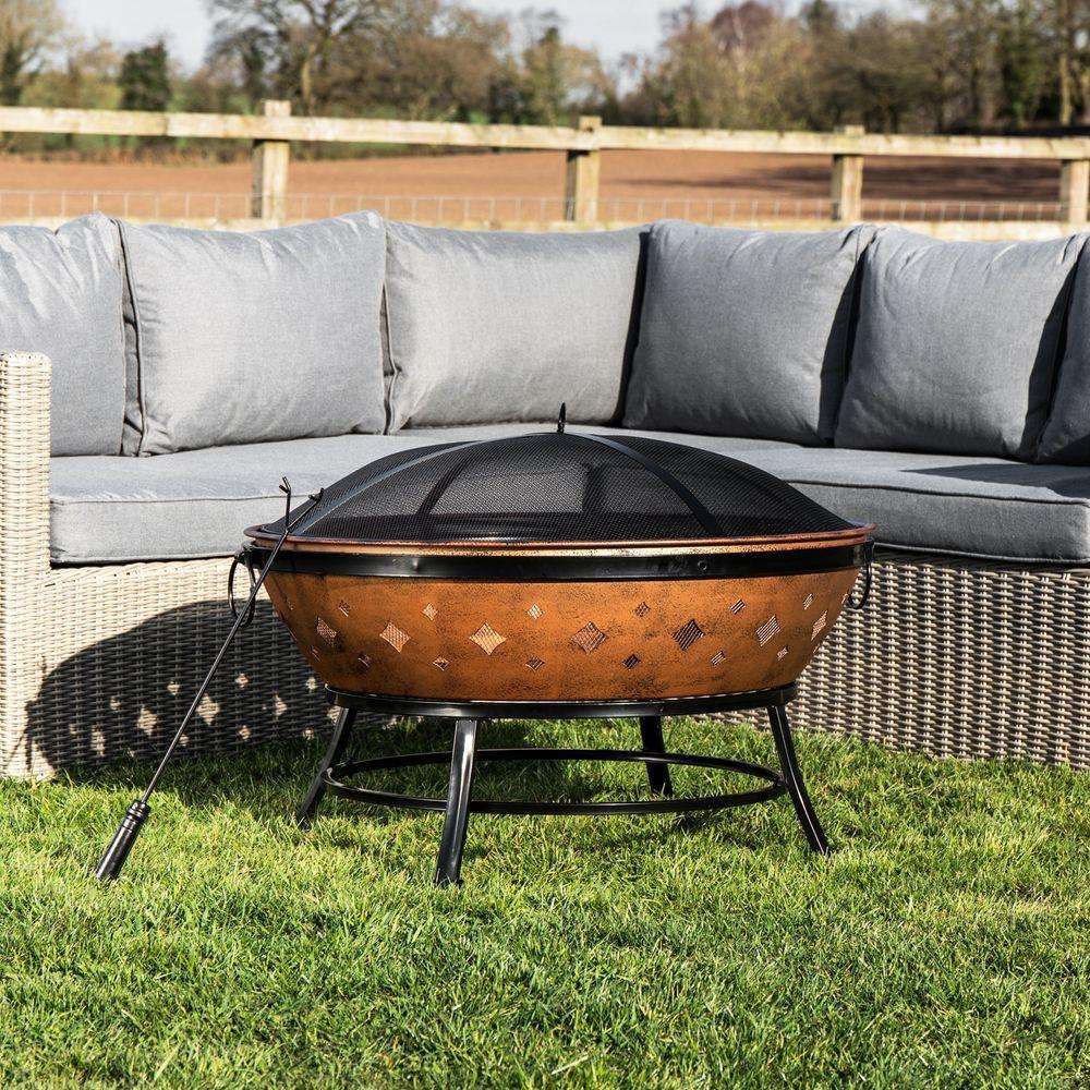 Garden Large Wood Burning Bowl Fire Pit, Outdoor Log Burner Firepit Teamson Home